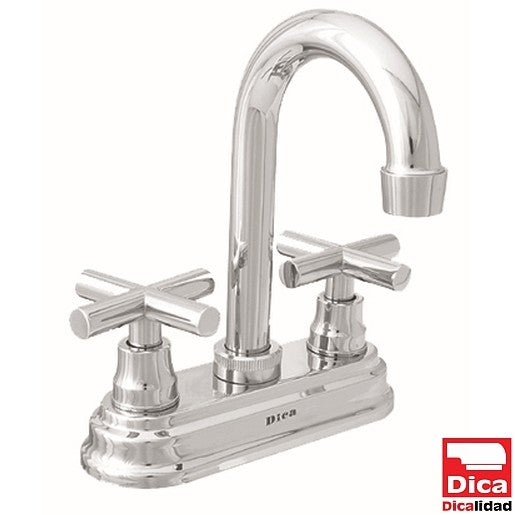 Mezcladora de 4” para lavabo con cubierta y manerales de cruceta