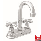 Mezcladora de 4” para lavabo con cubierta y manerales de cruceta
