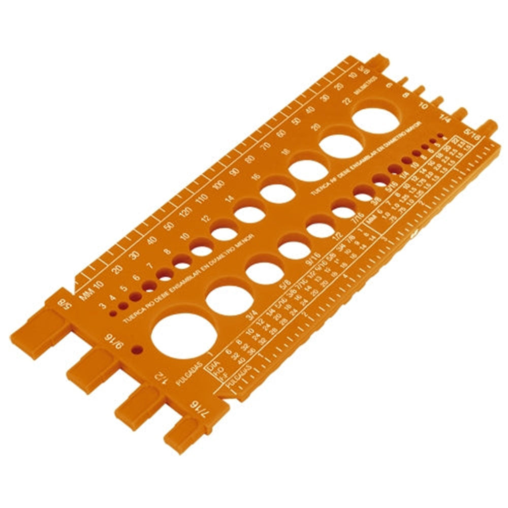 Regleta calibrador de tuercas y tornillos, 22 cm