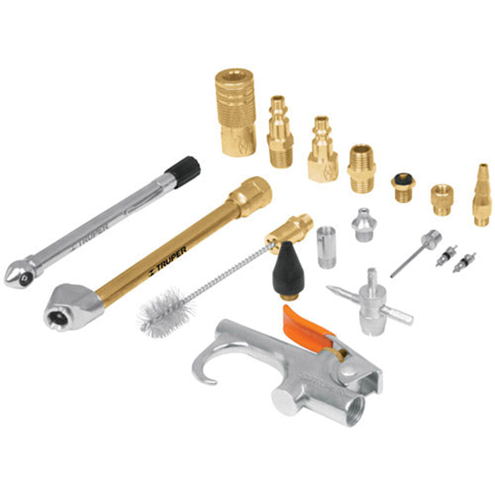 Juego de 18 accesorios neumáticos para limpiar, inflar y calibrar