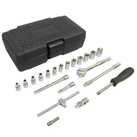 Juego de dados y accesorios en pulgadas cuadro 1/4"- 21 piezas