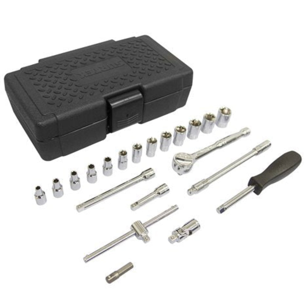 Juego de dados y accesorios métricos cuadro 1/4"- 21 piezas